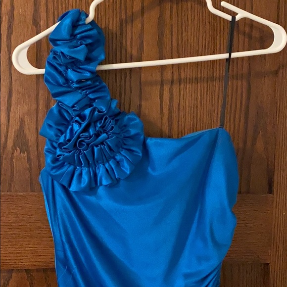 One Shoulder Electric Blue Long Prom Dress - Picture 2 of 6